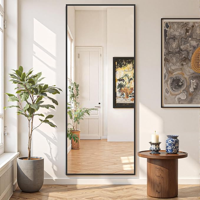 Mirror Full Length 65"x24" Full Body Floor Mirror with Stand, Shatterproof Glass, Aluminum Alloy Frame, Free Standing Wall Mounted or Leaning Rectangle Mirrors for Bedroom Living Room Entryway