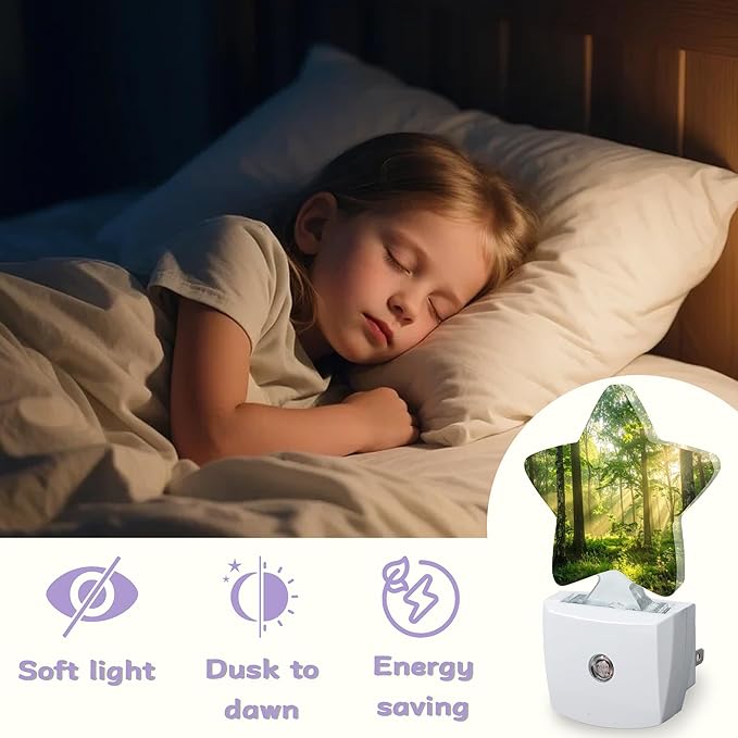 Night Light,Green Forest Night Lights Plug into Wall Sunrise Decorations for Bedroom Bathroom,Dusk to Dawn Sensor Kitchen Hallway Stairs Energy Efficient Desk Lamp