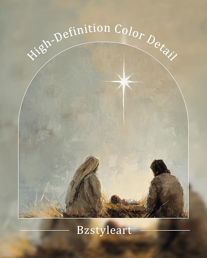 Bzstyleart Vintage Wall Art Decor for Living Room, Large Framed Jesus Wall Art Canvas, Christian Pictures Home Decor Aesthetic, Rejious Christian Artwork Painting, Star of Bethlehem, 20 x 40 Inch
