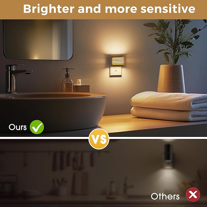 L LOHAS LED Night Lights Plug into Wall, 2 Pack Modern Night Light with Dusk to Dawn Sensor, Dimmable Plug in Night Light, Adjustable Brightness, 3000K Soft White for Bedroom Bathroom Hallway(Gold)