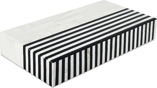Handicrafts Home Large Decorative Storage Box with Lid – Black White Modern Storage Box, Remote Control Organizer for Coffee Table, Console & Living Room Decor – Mono Lead 12 x 6 x 2