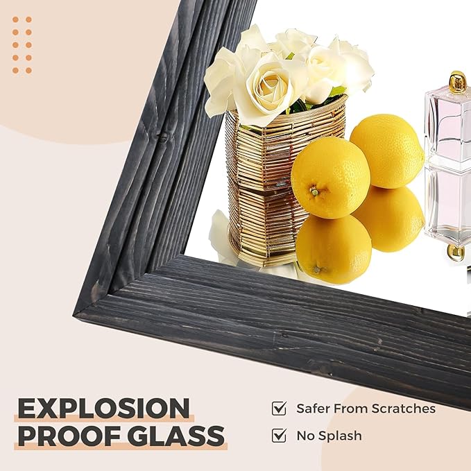 65"x22" Full Length Mirror Solid Wood Frame Floor Mirror with Stand for Living Room, Bedroom Hanging Standing or Leaning, Black