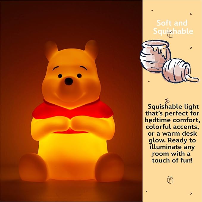Disney Winnie The Pooh Squishy Mood Night Light 6" LED Soft Mood Lamp for Decor, Kids Bedrooms, Collectors & Gift Giving
