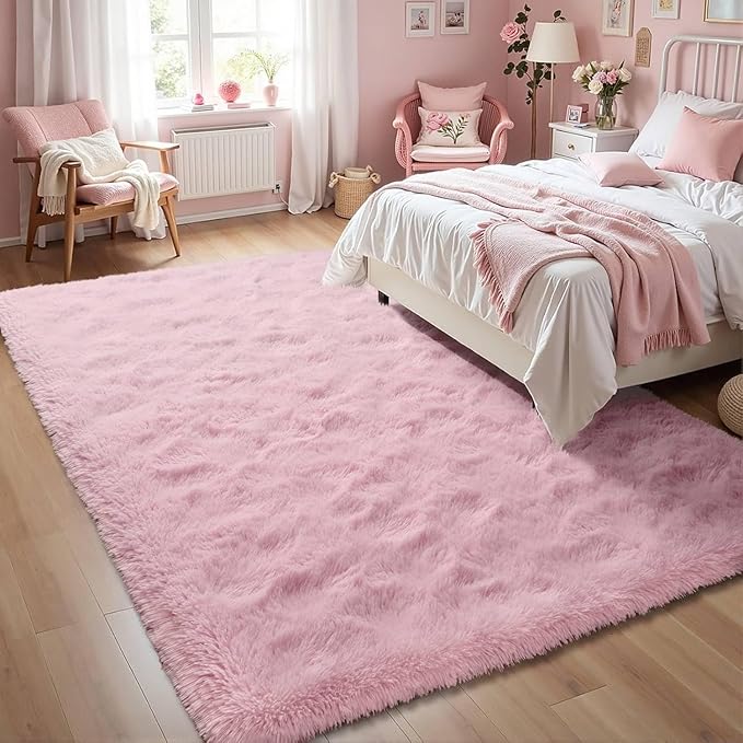 8x10ft Pink Fuzzy Rug for Living Room Soft Fluffy Bedroom Area Rugs Non-Slip Shaggy Carpet for Nursery Kids PlayRoom Dorm Office Indoor Modern Plush Carpet Girls