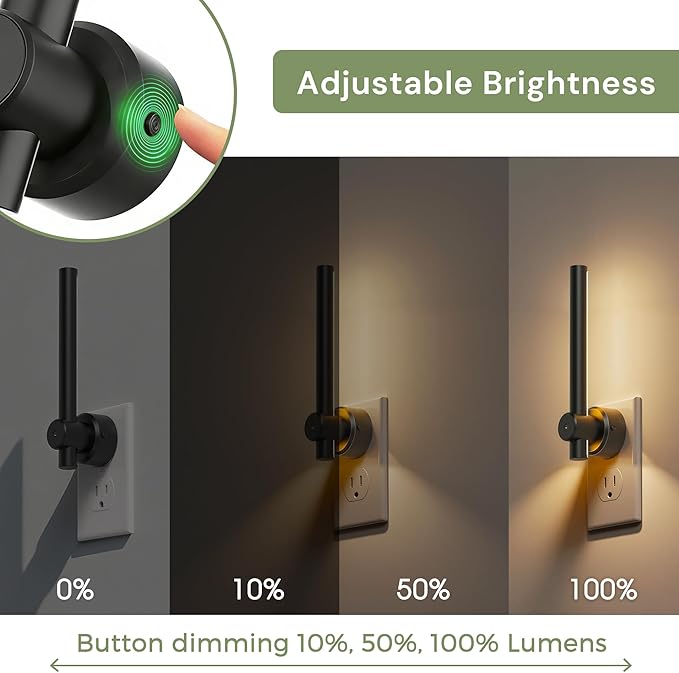 L LOHAS LED Night Light Plug in, 2Pack Dimmable Night Lights Plug into Wall, 330°Rotating Nightlight with Dusk to Dawn Sensor, Soft White, 0-100LM Modern Black Nightlights for Bathroom Mirror Restroom