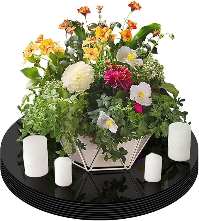 8 pcs Black Acrylic Round Mirror for Tables Centerpieces, 10 inch Circle Mirror Tiles Tray for Wall Home Living Room Bedroom Decor, Small for Crafts, Candle Plates Wedding Centerpieces for Tables