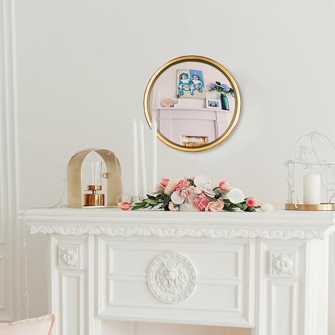 12" Gold Round Convex Mirror, Small Circle Wall Mirror with Thick Metal Framed, Round Decorative Wall Mirrors for Bathroom, Vanity