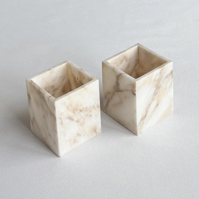 Natural Marble Stone Square Storage Container Empty Vessel Holder Cup for Candle/Pens/Sundries items (Gold)
