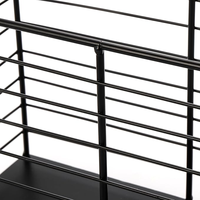 Noamus Metal Magazine Rack, Newspaper Book Tablet Storage Basket, File Holder Mail Organizer Bin with Handles, Iron Wire Black Folder Stand Holder for Home Office Bathroom Bedroom Den Living Room
