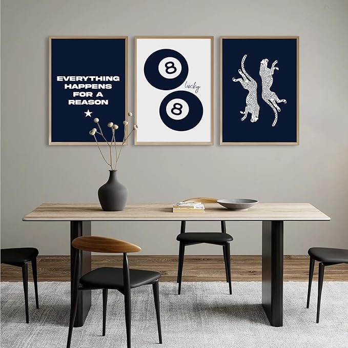 Tocliky Navy Blue Leopard Wall Art Decor Cheetah Print Room Poster Trendy Preppy Canvas Wall Art Funky Aesthetic Room Decor 8 Ball Lucky Poster Y2k Stylish Artwork for Bedroom 16x24x3 Inch Unframed