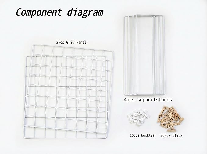 Foldable Double-sided Desktop Photo Display Rack & Grid Display Board With 20 Wooden Clips – Photo & Accessory Organizer For Home Office White