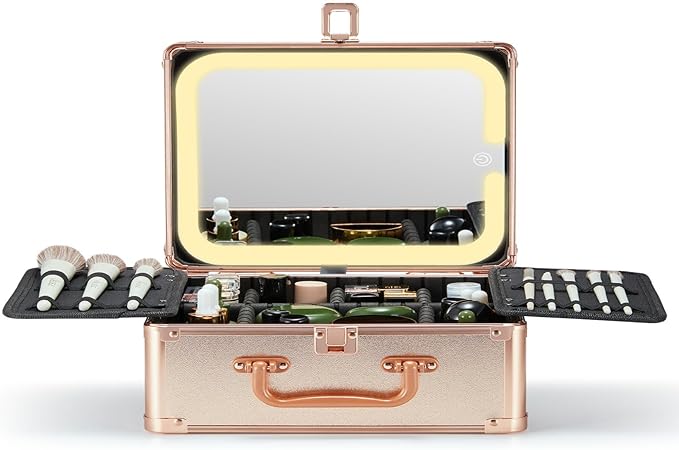 Makeup Box with Detachable Lighted Mirror, Cosmetic Organizer，travel makeup mirror
