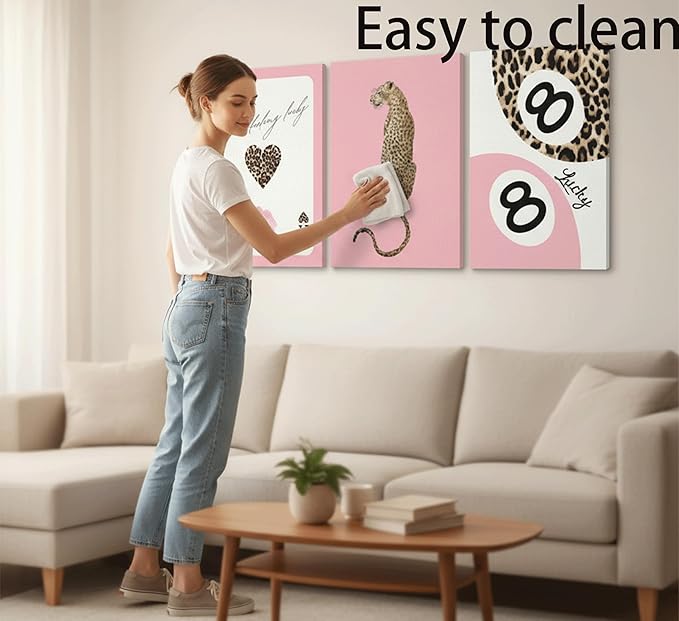 3Pcs Pink Trendy Leopard Print Canvas Wall Art, Fashion Cheetah Posters,Luxury Playing Card Pictures,Y2k Preppy Aesthetics Wall Decor for Girls' Room Bedroom Dorm Apartment. 16x24in Framed