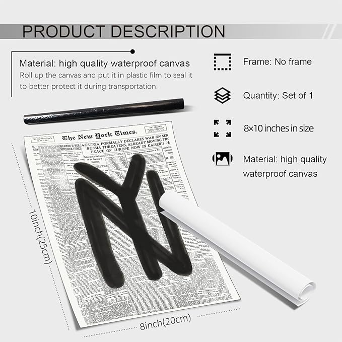noxozoqm Black and White Newspaper Wall Art Vintage New York City Poster Trendy Minimalist Aesthetic Canvas Prints for Apartment Bedroom Wall Decor 08x10 inch Unframed