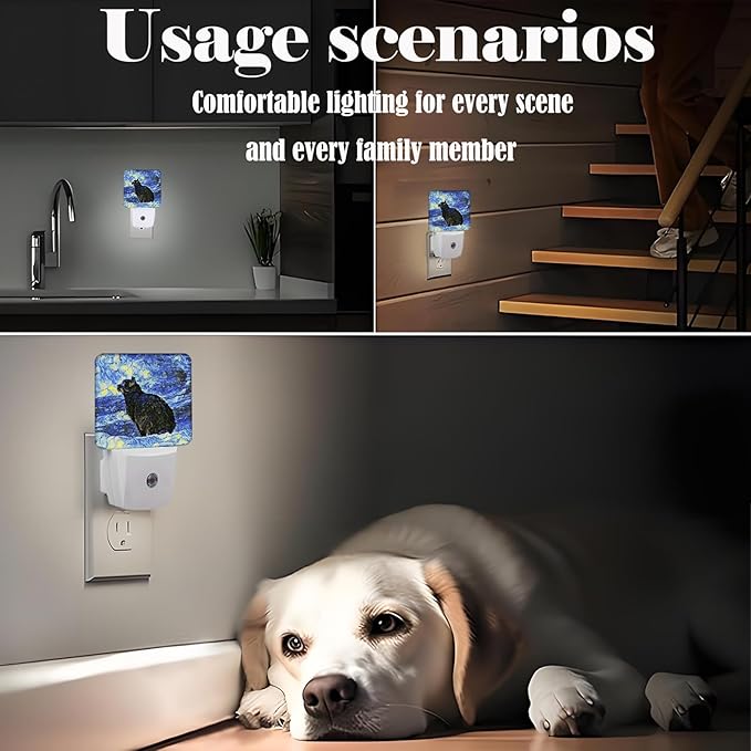 Black Cat Night Light,Plug Into Wall for Boys Girls Bedroom Decorative Square Night Light Lamp 0.5w Sleep Friendly
