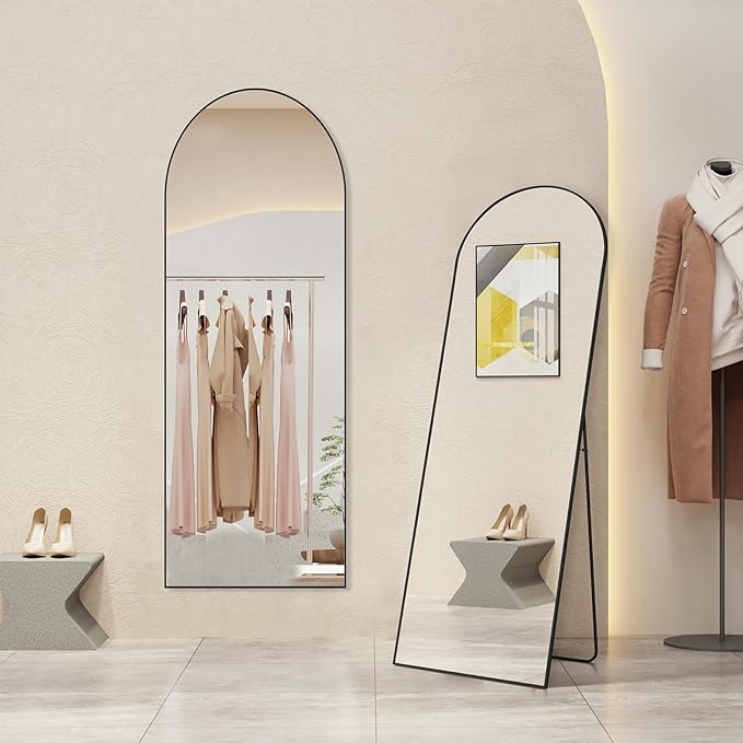 Mirror Full Length, Upgraded Body Wall Mirrors with Shatter-Proof Glass, Floor Standing, Hanging or Leaning, Tall Mirror with Stand Aluminum Alloy Frame for Bedroom