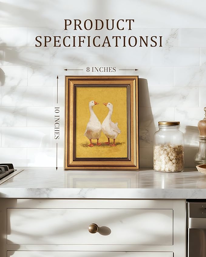 Bzstyleart Vintage Wall Art Decorfor LIving Room, Canvas Framed Wall Art Decor Kitchen Farmhouse, Animal Painting Picture, Valentines Home Decor Aesthetic for Friend or Family, Two Goose, 8 x 10 Inch