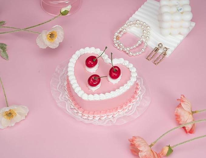 Stylor Coquette Room Decor Aesthetic, Heart Shaped Jewelry Box for Girls, Fake Cherry Pink Cake, Cute Kawaii Decorative Storage Accessories.