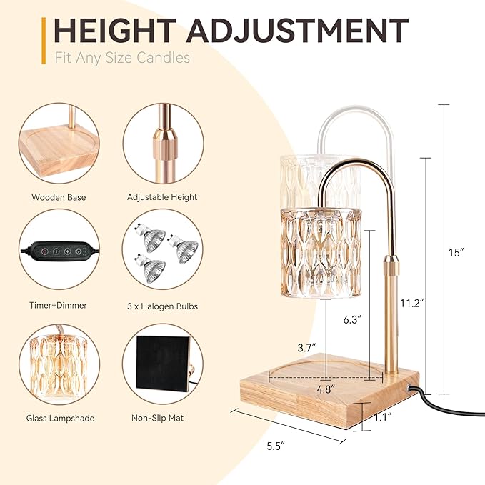 TOACSUCP Candle Warmer Lamp with 3 Bulbs, Adjustable Height Dimmable Candle Warmer with Timer, Compatible with Large Jar Candles, Candle Lamp with Charming Gift Box Ribbon for Her/Him(2 Pack)