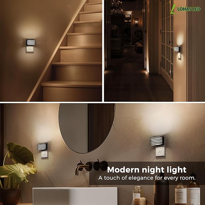 L LOHAS LED Night Lights Plug into Wall, 2 Pack Modern Night Light with Dusk to Dawn Sensor, Dimmable Plug in Night Light, Adjustable Brightness, for Bedroom Bathroom Hallway