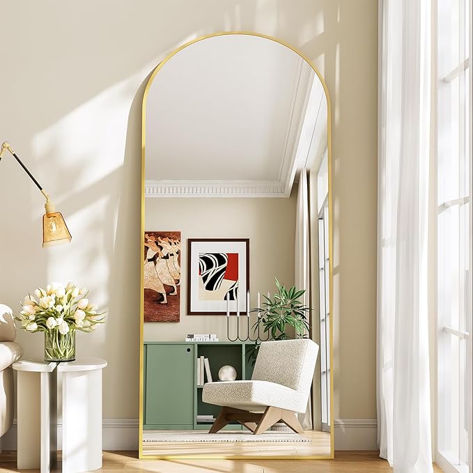 Large Full Length Mirror, 30"x71" Arched Floor Mirror Full Length with Stand, Room Decor Big Full Body Mirror with HD Tempered Glass Aluminum Frame for Bedroom Living Room,Gold
