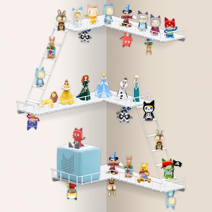90° Ladder for Tonies Box Storage Wall Corner, Magnetic Floating Shelves Organizer for Tonie 1/2 Player Tonies Figures Characters, Display Collection 30~40 Characters (Iron)