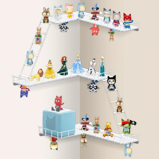 90° Ladder for Tonies Box Storage Wall Corner, Magnetic Floating Shelves Organizer for Tonie 1/2 Player Tonies Figures Characters, Display Collection 30~40 Characters (Iron)