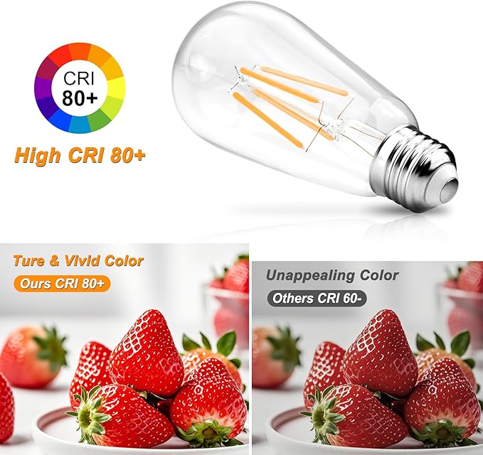 Ascher 12-Pack Vintage LED Edison Light Bulb 60W Equivalent, Decorative Antique Filament Light Bulbs with 80+ CRI, Warm White 2700K, 700 Lumens, E26 Base, Non-Dimmable
