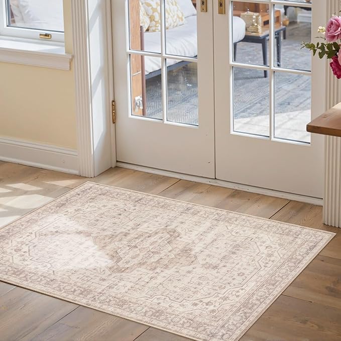 Rugxara 2x3 Door Mat Indoor Entrance, Washable Non Slip Kitchen Bathroom Rugs, Ultra-Thin Throw Small Rug for Front Door/Indoor Entrances, Pink