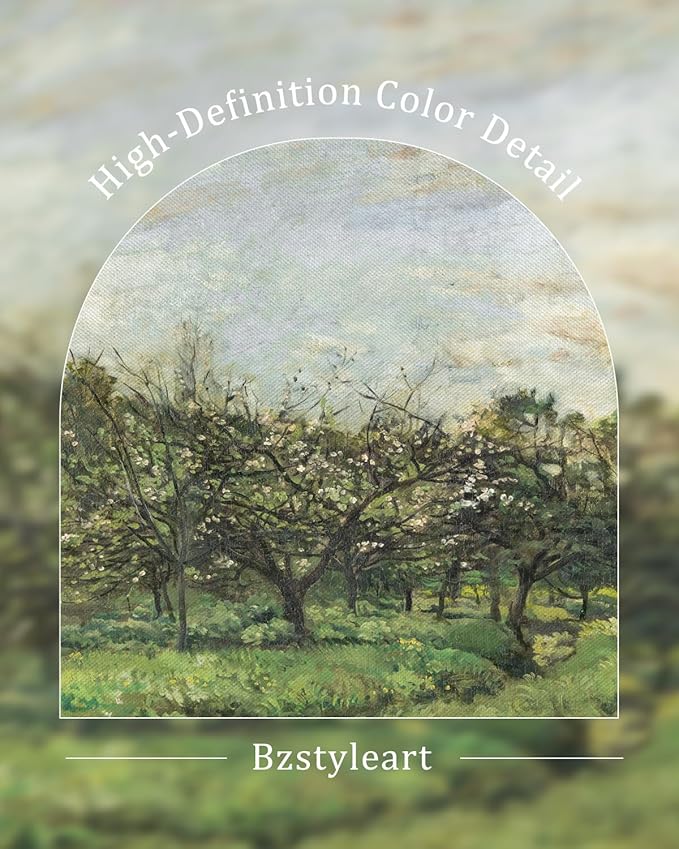 Bzstyleart Vintage Wall Art Decor for Living Room, Large Canvas Framed Wall Art, Landscape Painting Picture Farmhouse, Canvas Artwork for Bedroom Home Decoration Aesthetic, Sunny Field, 20 x 40 Inch