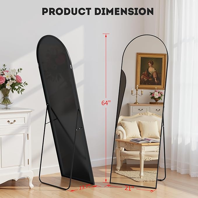 Simple Deluxe Arched Full Length Mirror, 64"×21" Large Floor Mirrors, for Wall Door Bedroom Bathroom Living Room (Black)