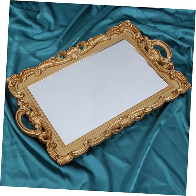 Vintage Mirror Tray for Vanity Dresser, Decorative Perfume Organizer and Makeup Tray, Mirrored Vanity Plate for Bedroom and Bathroom Décor