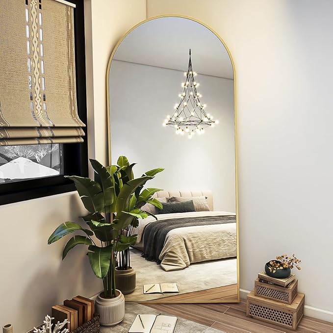 BEAUTYPEAK 71"x26" Arch Full Length Mirror, Full Body Floor Mirror with Stand Hanging or Leaning, Aluminum Alloy Frame Wall Mirrors for Bedroom, Dressing Room, Gold