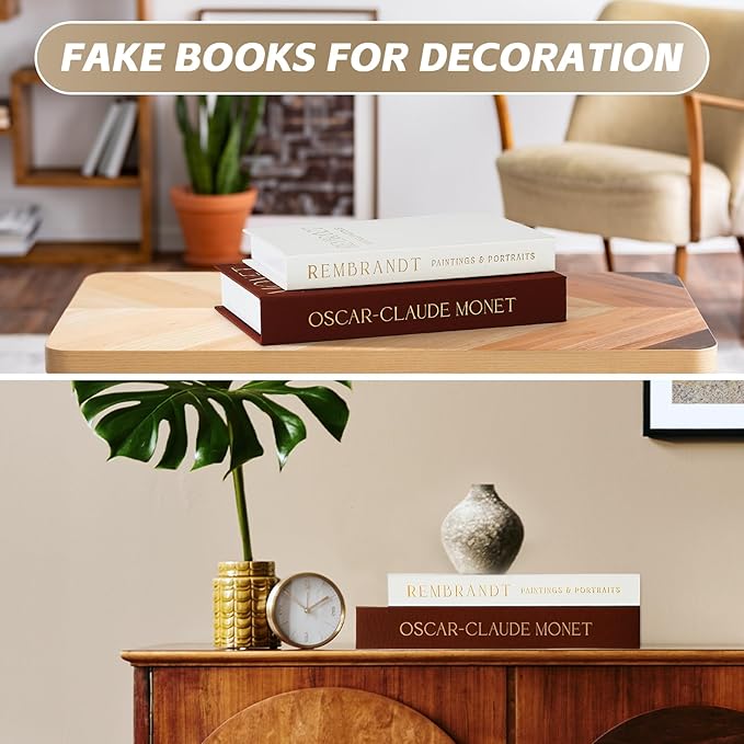 Decorative Books Set of 2, Beautiful Linen Boxes Decor Coffee Table Bookshelf or Mantle, Aesthetic Fake Books for Modern Home Decoration, Keepsake Photo Storage Box