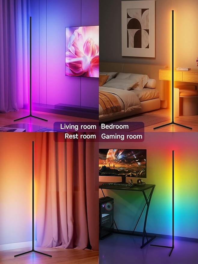 GIPOYENT Lampe d'Angle LED RGB Avec Synchronisation Musicale, Contrôle Intelligent via Application, éClairage d'ambiance, LED Avec 16 Millions de Couleurs Pour Chambre à Coucher
