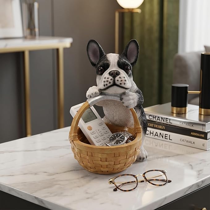French Bulldog Statue Key Holder Bowl - Decorative Catchall Tray Organizer - Aesthetic Animal Trinket Dish & Puppy Lover Gifts