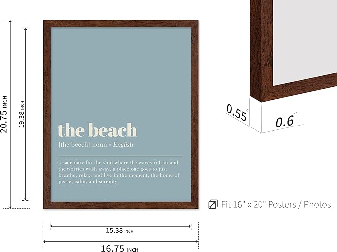 Poster Master Typography Poster - Dictionary Print - Beach Definition, Home of Peace and Calm, Sanctuary, Waves, Soul, Relax - Gift for Family, Friend - Wall Decor for Home, 16x20 Brown Framed