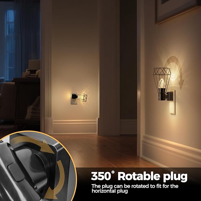 DORESshop Led Night Light, Night Lights Plug into Wall, Dusk to Dawn Sensor, 0-100LM Adjustable Brightness, 3000K Soft White, Farmhouse Vintage Nightlight for Bedroom, Bathroom, Hallway