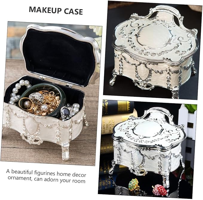 Beaupretty Vintage Jewelry Storage Box Antique Jewelry Case with Lid European Style for Rings Earrings 6.8x5.3x5.5 Inch Decorative Makeup Organizer for Living Space