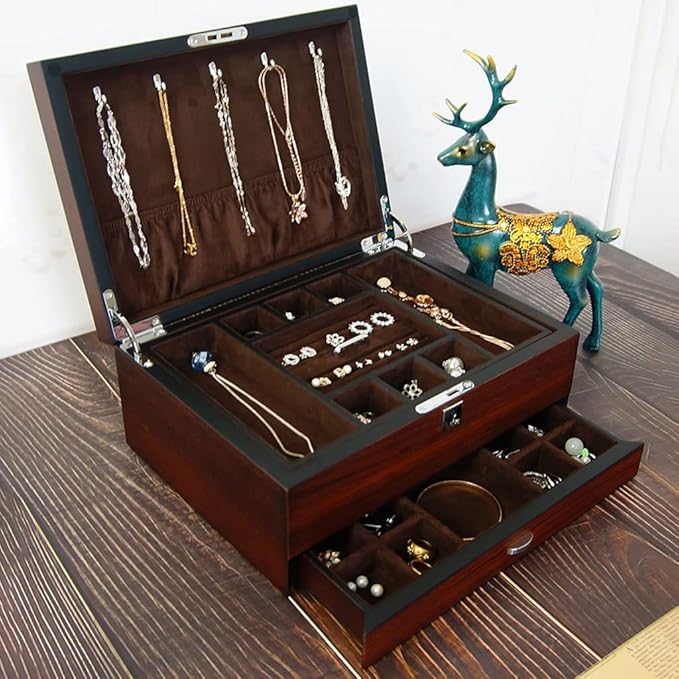 Makeup Organizers Retro Jewelry Box Multilayer Storage Box Ring Earring Necklace Bracelet Watch Small Jewelry Storage Box Wooden Jewelry Box 11.81 Inch Jewelry