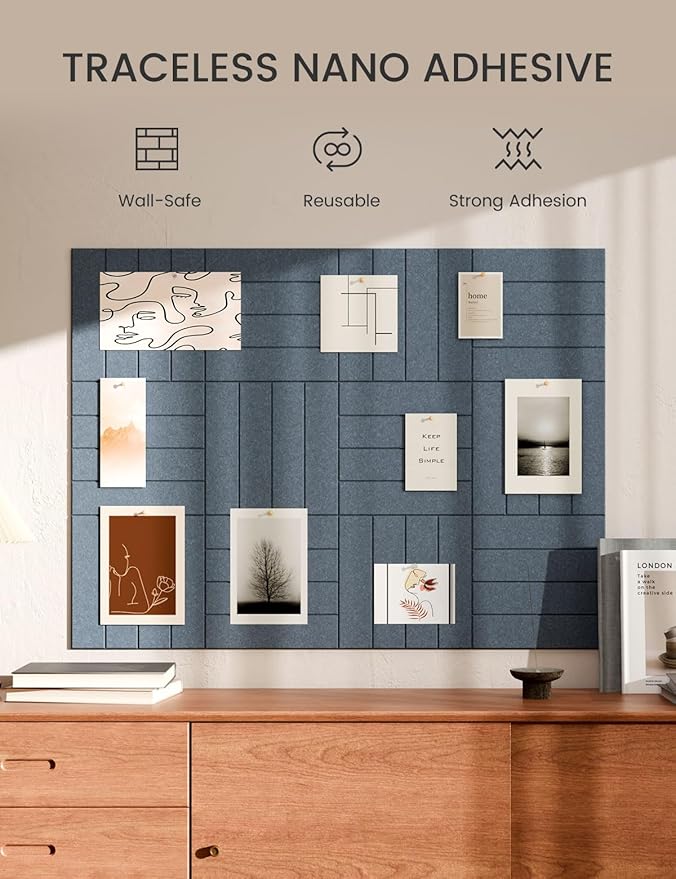 Bumusty Large Cork Board Alternative-48 x 36" Felt Bulletin Board Tiles, with 30 Pushpins, 70 Adhesive Tabs, Bold-Stripe 12-Pack, Cork Boards for Office Push Pin Board Felt Board-Navy Blue