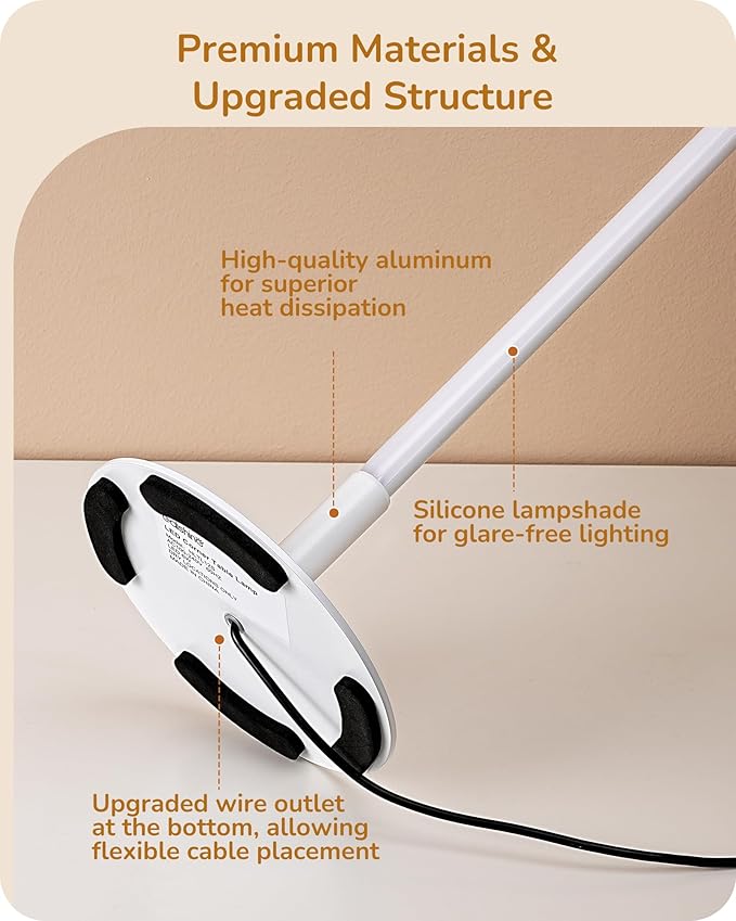 EDISHINE LED Table Lamp, Dimmable Bedside Lamp, 3 Color Temperature, Power Cord Touch Switch Desk Lamp, Upgraded Minimal Nightstand Lamp for Bedroom, Living Room, Gift, Metal Finish, Eye Caring, White
