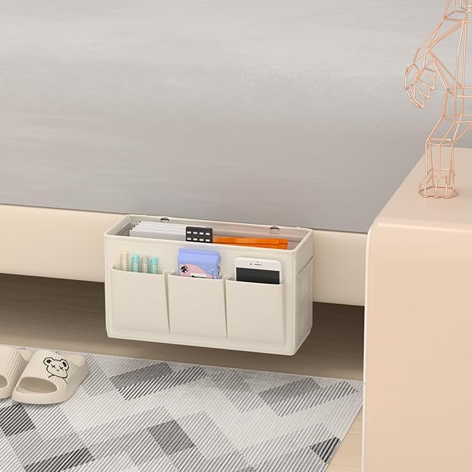 Edudif Dual-purpose Bedside Caddy Bedside Organizer, Bed Caddy with 6 Pockets, Versatile Bedside Storage Solution Magazine Remotes holder, ideal for Home, Dorm, Hospital, Crib Bed (White 2pcs)