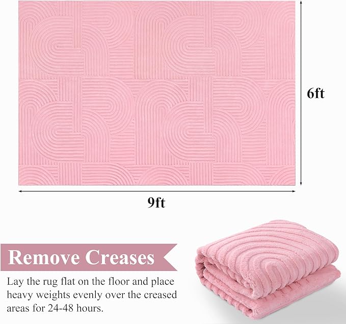 Pauwer Pink Area Rug for Girls Bedroom 6x9 Soft Fluffy Non Slip Machine Washable Rugs Arch Modern Indoor Mat Fuzzy Floor Carpet for Kids Nursery Living Room Dorm Playroom Dining Baby Home Decor