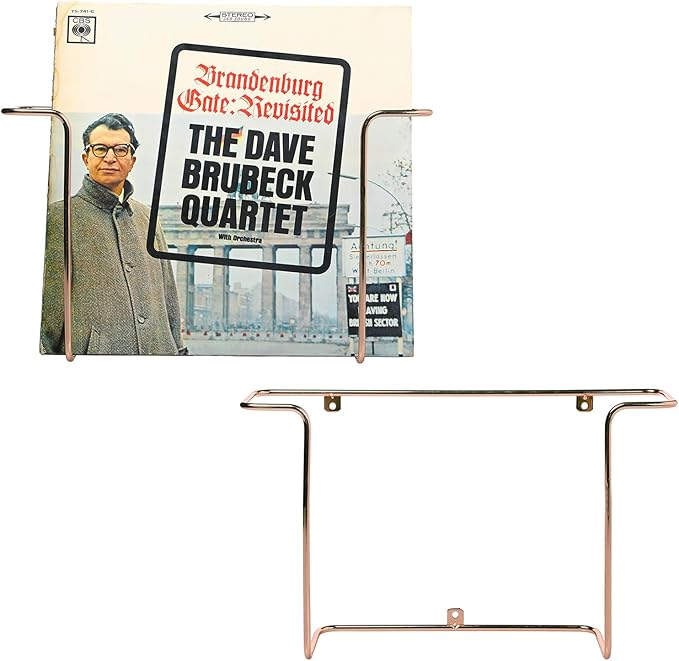MyGift Modern Metal Wire Wall Mounted Vinyl Records Storage Racks, Hanging LP Record Holders, Floating Album Cover Display Shelves, Set of 2 (Modern Copper-2 Pcs)