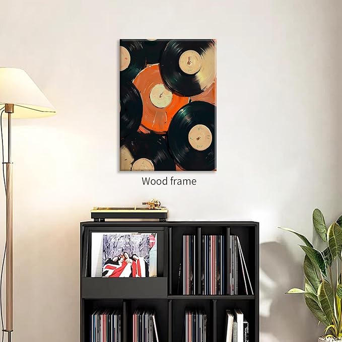 90s Music Vinyl Records Canvas Poster Trendy Modern Music Wall Art Vintage Minimalist Aesthetic Prints 16X24 inch Framed for Living Room Bedroom Dorm Wall Decor