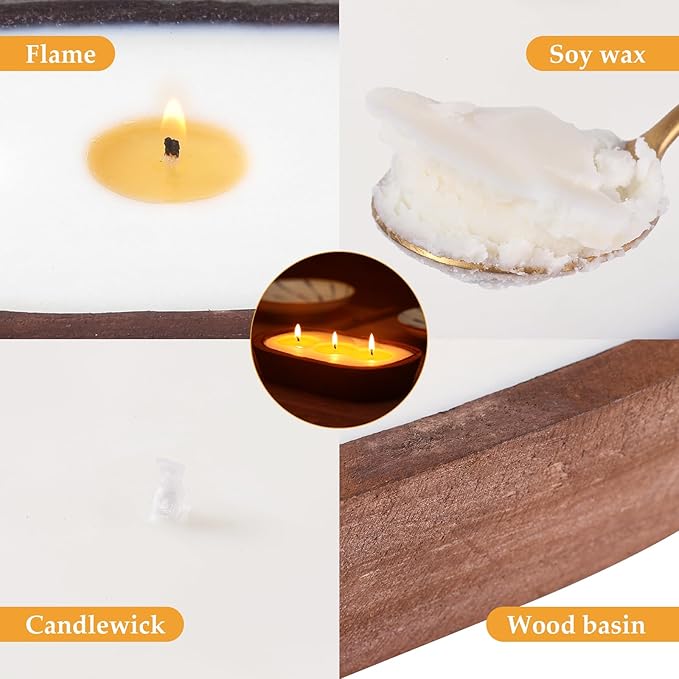 Aromatherapy Candle, SEVEYEE Vanilla Candle 3wicks 12oz, Large Wooden Bowl Candles for Women,Girl Birthday Gift