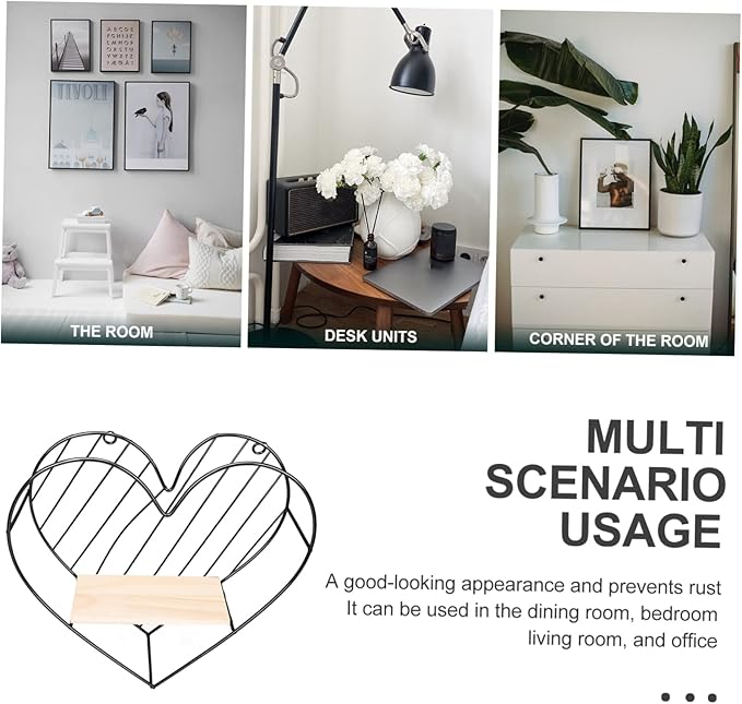 BESTOYARD 2pcs Photo Holder Wedding Decor Metal Stand Bathroom Wall Shelves Heart Hanging Shelves Metal Wall Shelves Country Wall Shelf Makeup Storage Organizer Iron Heart-Shaped Hook up