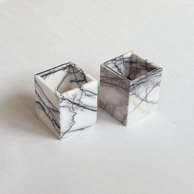 Natural Marble Stone Square Storage Container Empty Vessel Holder Cup for Candle/Pens/Sundries items (Lilac Marble)