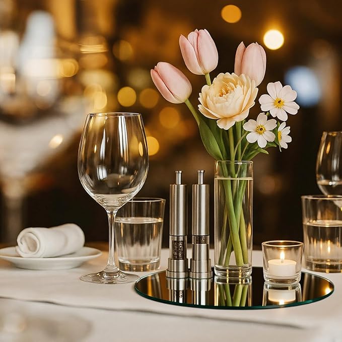 15 Pack Round Mirror Centerpieces for Tables Decorations, 10inch Acrylic Mirror Plate Circle Mirror Trays Wedding Centerpieces, Self Adhesive Non Glass Stickers for Home or Wall Decor Candle Crafts